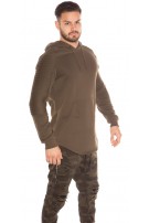 Trendy lange heren sweater-trui met capuchon en zak khaki